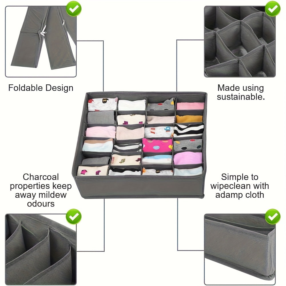 3pcs Fabric Drawer Organizers – Foldable Storage Dividers for Clothes, Underwear, Socks, Bras