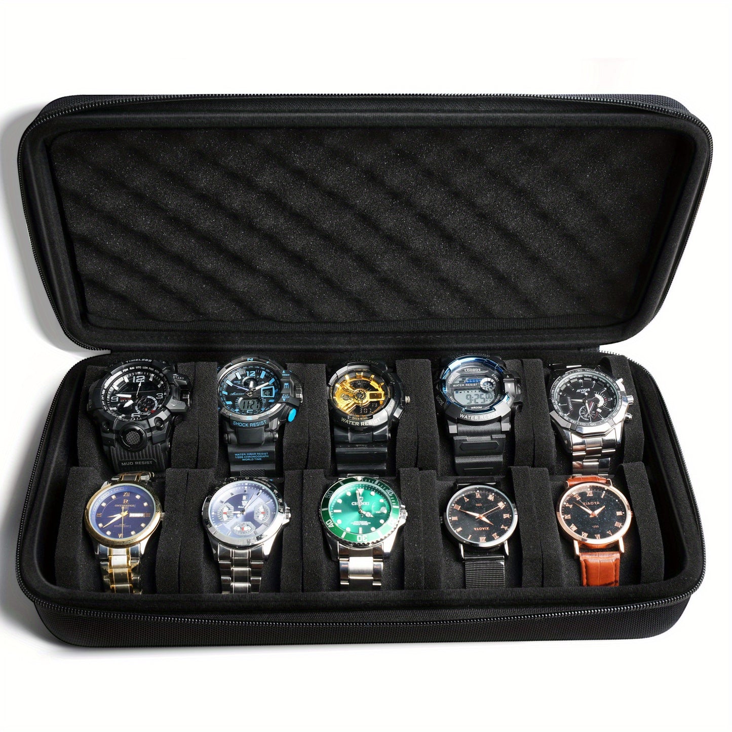 10-Slot Watch Storage Case – Travel-Ready Luxury Organizer with Hard Shell & Zipper