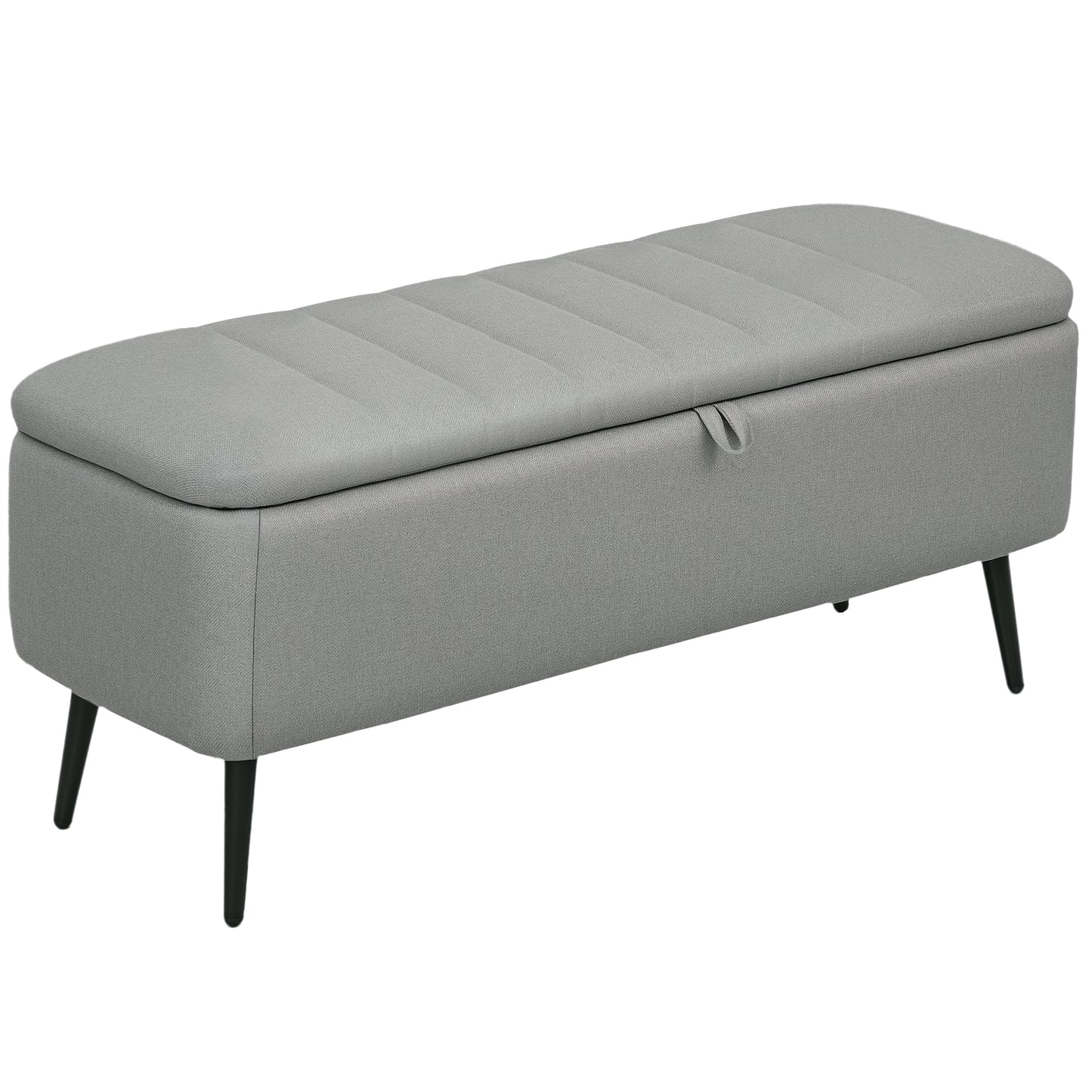 92 x 31cm Linen-Look Storage Ottoman- Light Grey