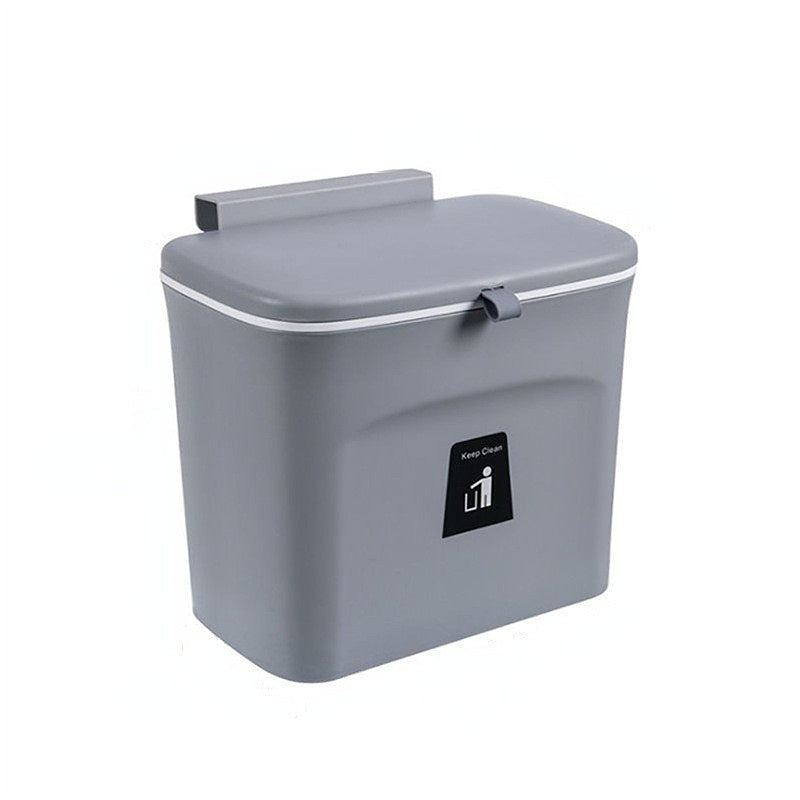 Under Cabinet Door Hanging Trash Can with Lid – No Drill Kitchen Waste Bin, Space-Saving Cabinet Organizer for Food Scraps & Utensils