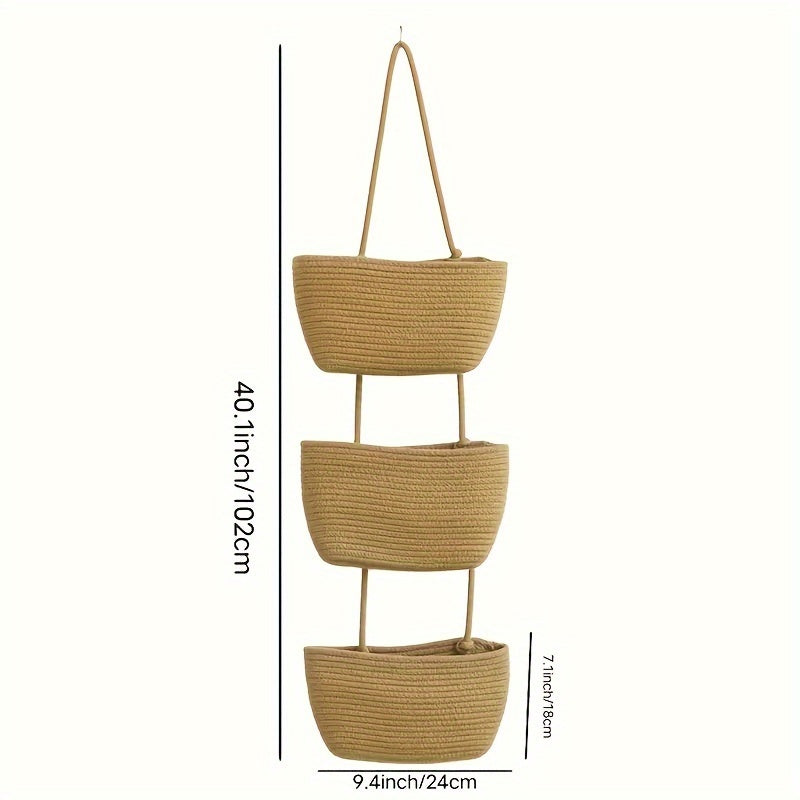 1pc 2/3-Tier Rope Woven Hanging Basket – Detachable Decorative Organizer for Living Room, Bathroom & Bedroom