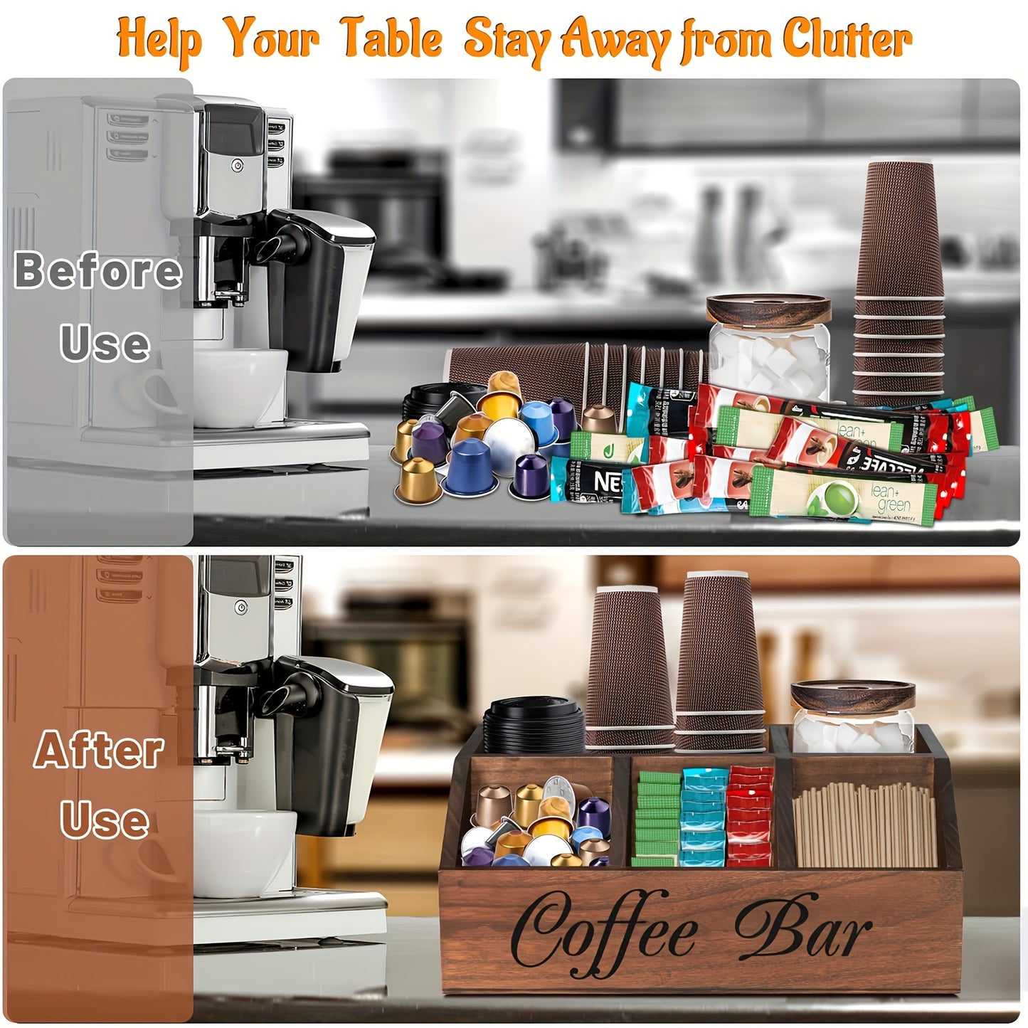 Rustic Wooden Coffee Pod Holder – Rectangular Storage Organizer for Coffee Accessories & Countertop Organization