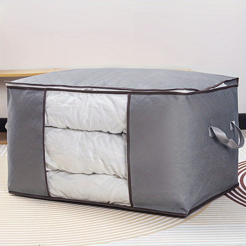 Large Clothes Storage Bag – Non-Woven Fabric Organizer with Clear Window & Zipper for Blankets, Comforters & Seasonal Clothing