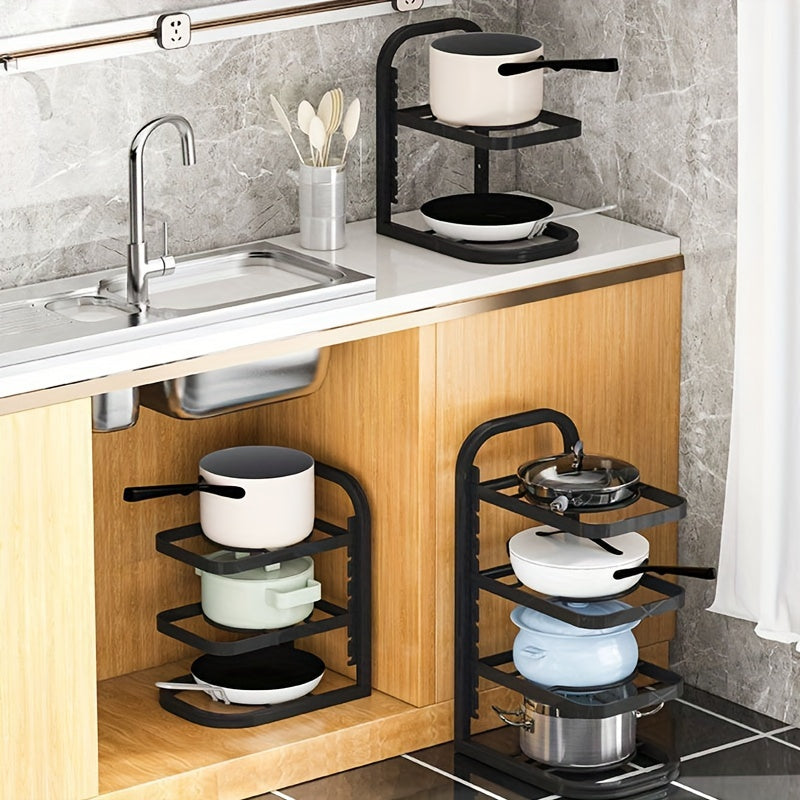 Height Adjustable 3-4 Tier Stainless Steel Pot Rack – Under-Sink and Cabinet Kitchen Storage