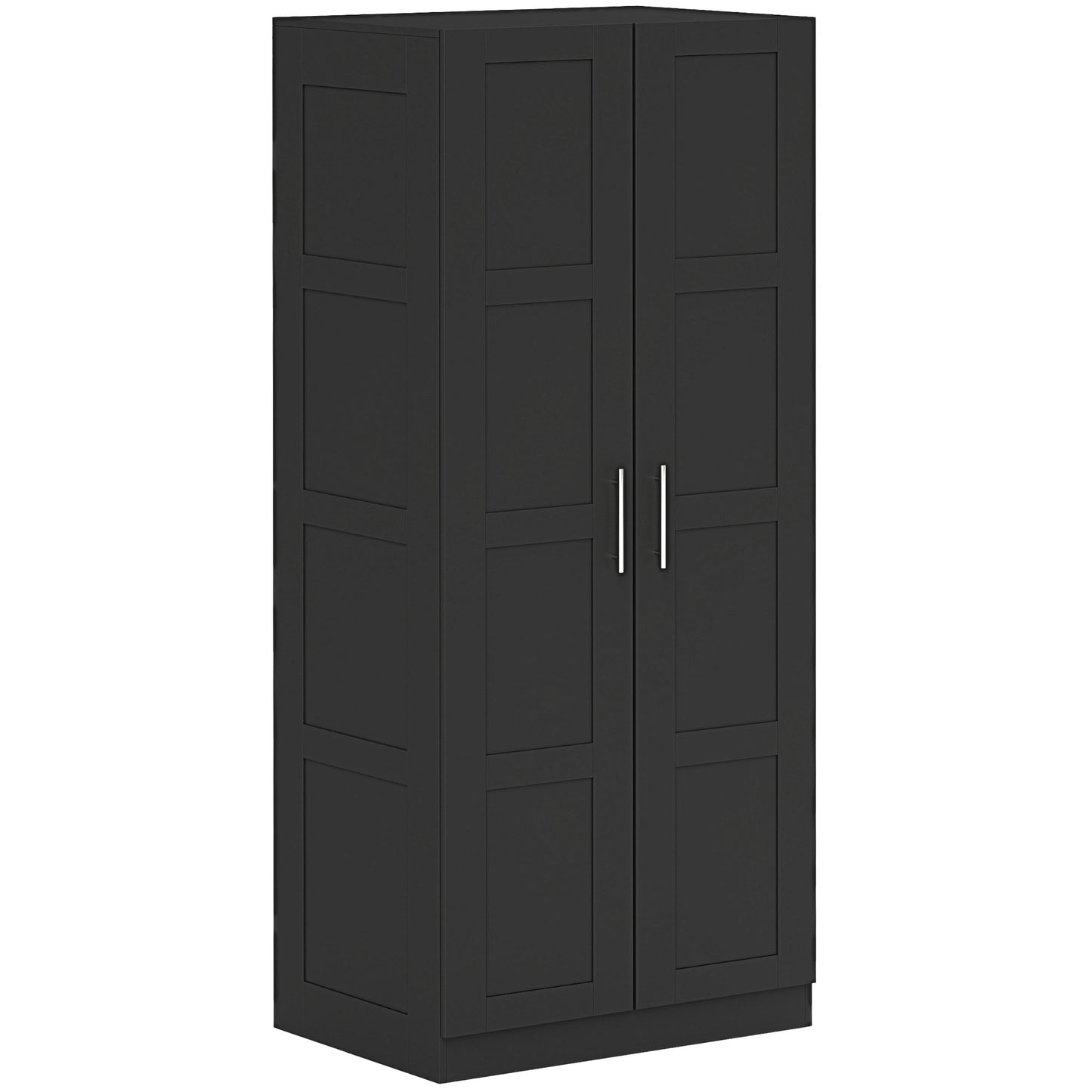Double Panel Door Wardrobe, with Shelves- Black