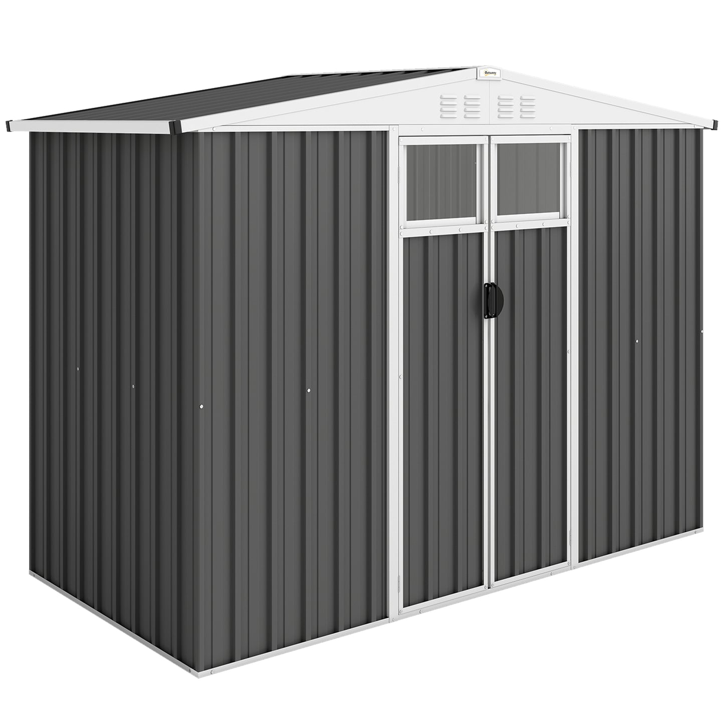8 x 4 ft Metal Garden Shed, Garden Storage Shed with Window, 4 Vents and Lockable Door, Waterproof Galvanised Steel Tool Storage Cabinet, Dark Grey