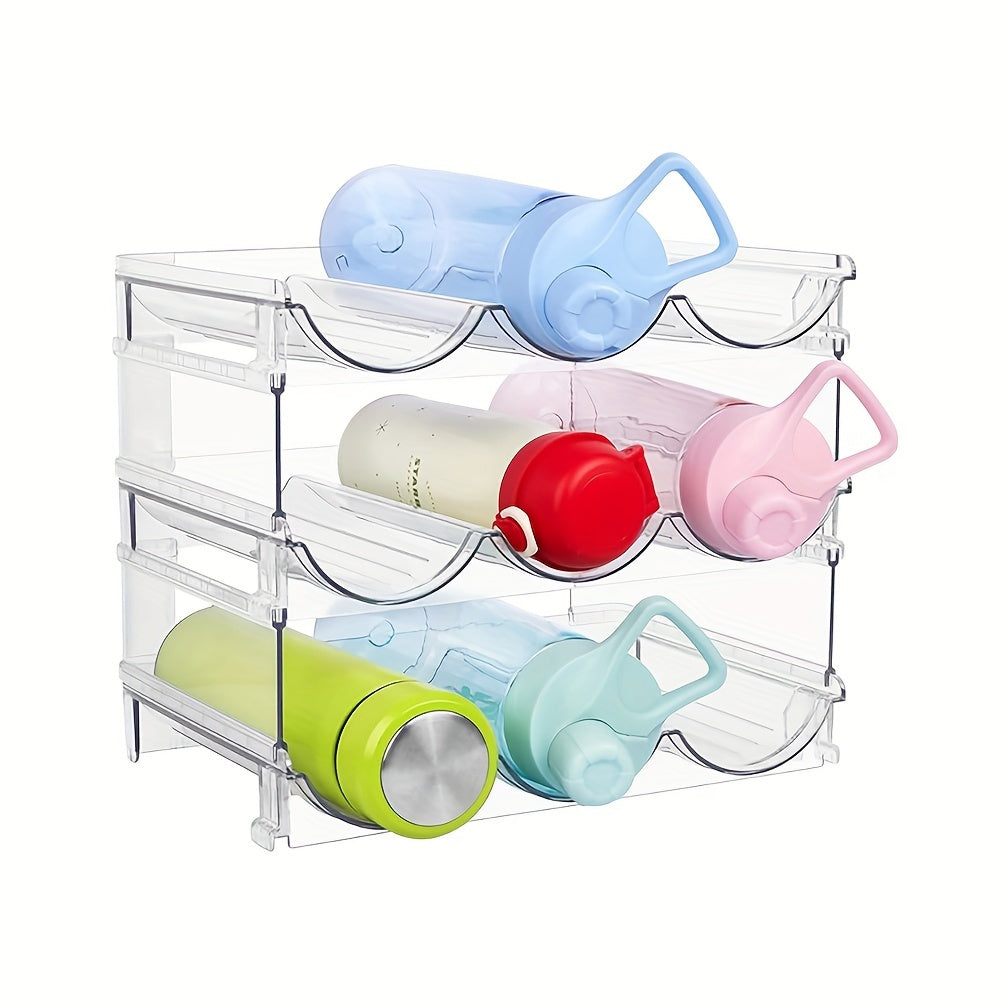 2/3/4-Piece Stackable Water Bottle Organizer – Plastic Fridge and Pantry Storage Rack for Bottles, Wine, and Travel Mugs
