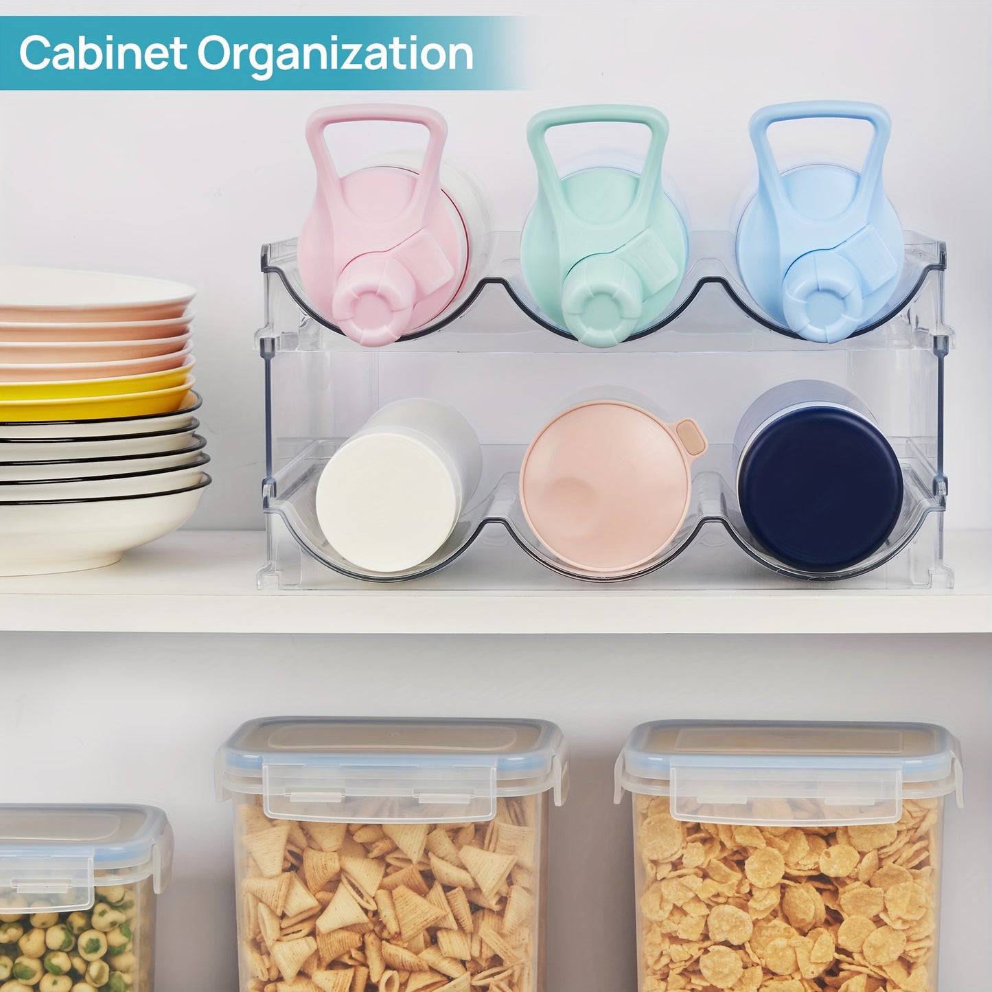 2/3/4-Piece Stackable Water Bottle Organizer – Plastic Fridge and Pantry Storage Rack for Bottles, Wine, and Travel Mugs