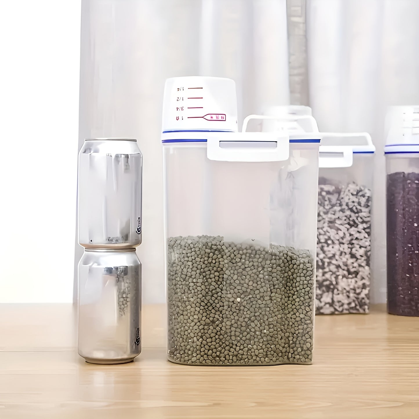 1.5kg/2kg Food Storage Container with Measuring Cup – Moisture-Proof Plastic Jar