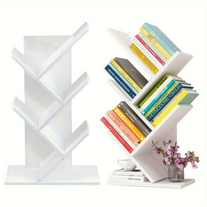 Desktop Wooden Multi-Layer Tree Bookshelf – Vertical Desk Organizer and Space-Saving Display Shelf