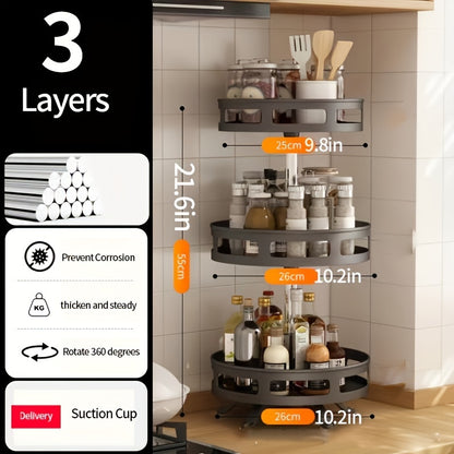 1pc 360° Rotating Spice Rack – Countertop 3 Tier Round Metal Turntable Organizer for Kitchen & Dining