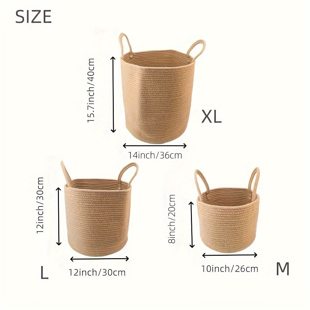 3pcs Jute Laundry Basket Set – Woven Hamper for Dirty Clothes, Towels, and Blankets – Bathroom, Bedroom, and Living Room Storage
