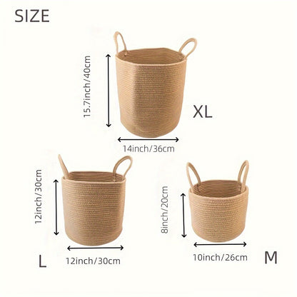 3pcs Jute Laundry Basket Set – Woven Hamper for Dirty Clothes, Towels, and Blankets – Bathroom, Bedroom, and Living Room Storage