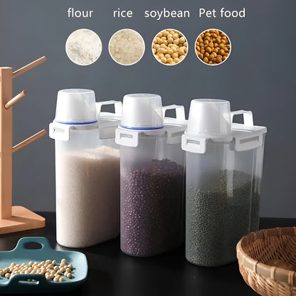 1.5kg/2kg Food Storage Container with Measuring Cup – Moisture-Proof Plastic Jar