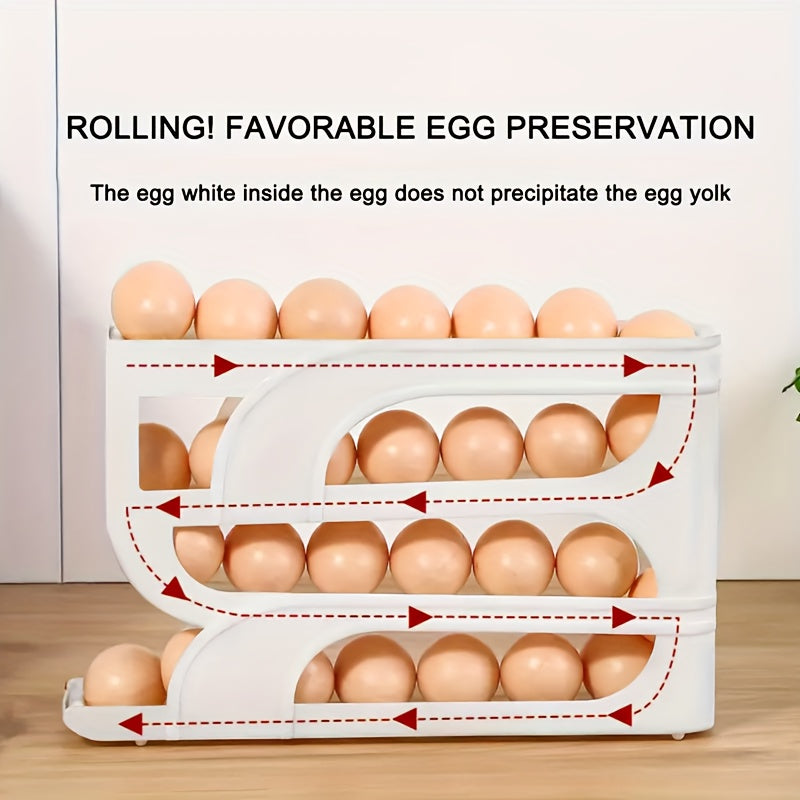 3-Tier Sliding Egg Holder – Clear Plastic, Space-Saving Refrigerator Storage Rack with Automatic Rolling Feature