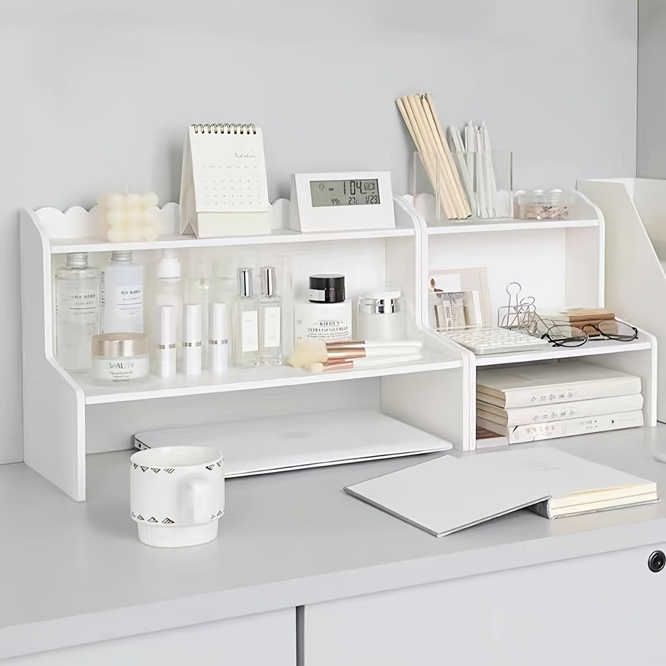 Wooden Desktop Storage Rack – White Cosmetics and Student Desk Organizer