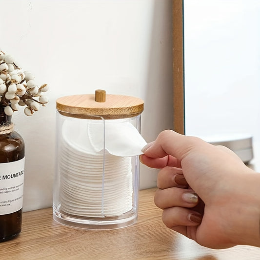 Clear Acrylic Makeup Organizer – 1/2/3pcs Cosmetic Storage Box with Swab Holder & Makeup Pads Jar for Home Organization