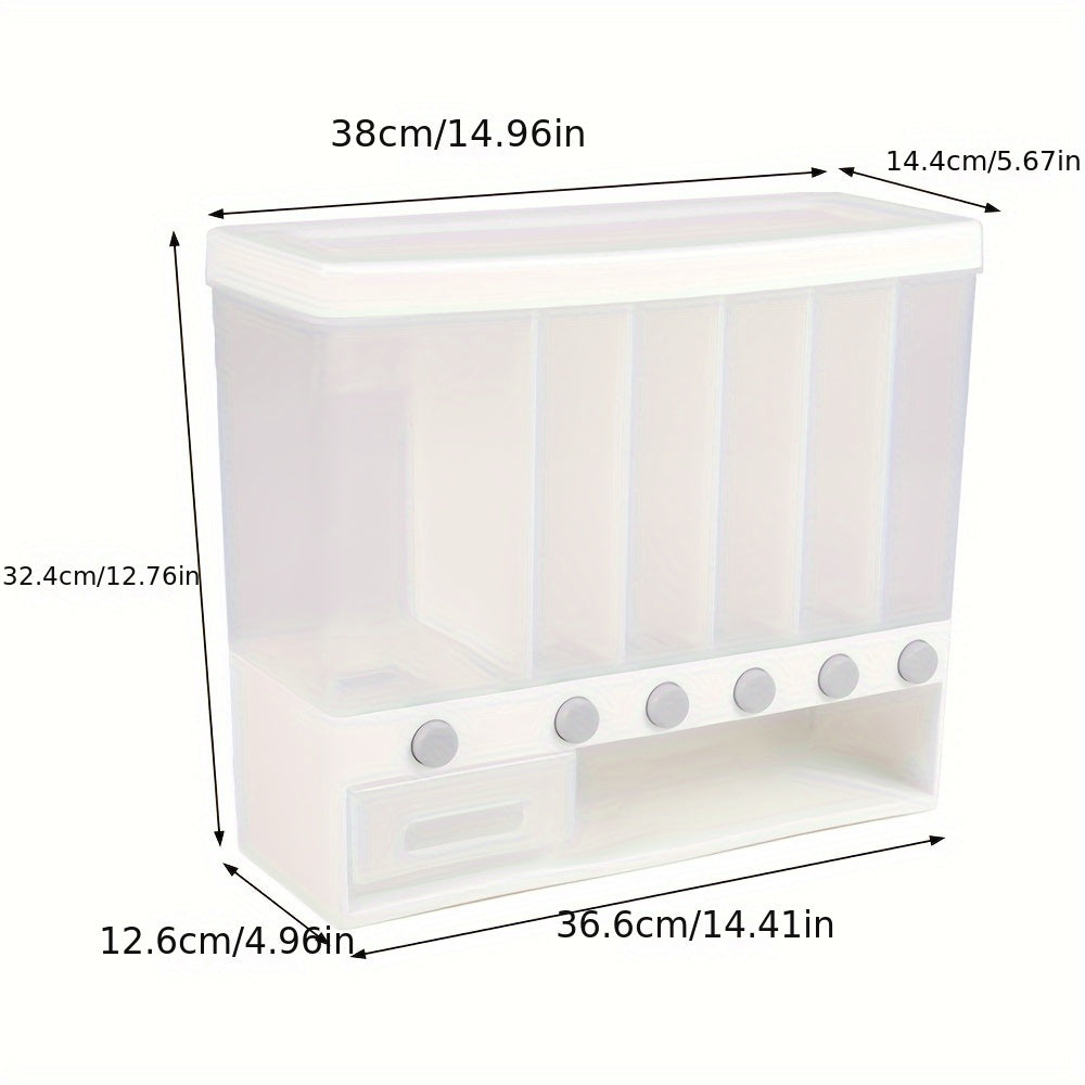 10L 6 Grid Rice Cereal Beans Dispenser Storage Container