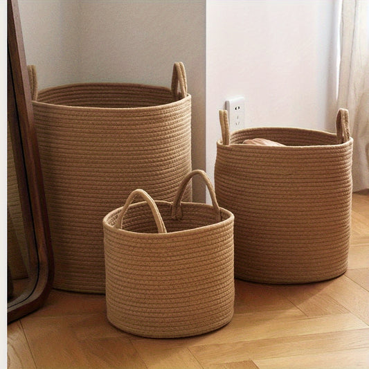 3pcs Jute Laundry Basket Set – Woven Hamper for Dirty Clothes, Towels, and Blankets – Bathroom, Bedroom, and Living Room Storage