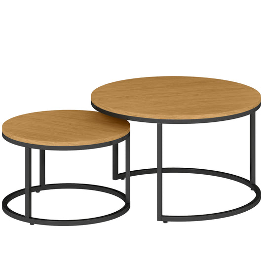 Set of Two Wood-Effect Stacking Tables- Brown