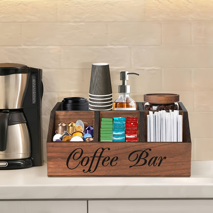 Rustic Wooden Coffee Pod Holder – Rectangular Storage Organizer for Coffee Accessories & Countertop Organization