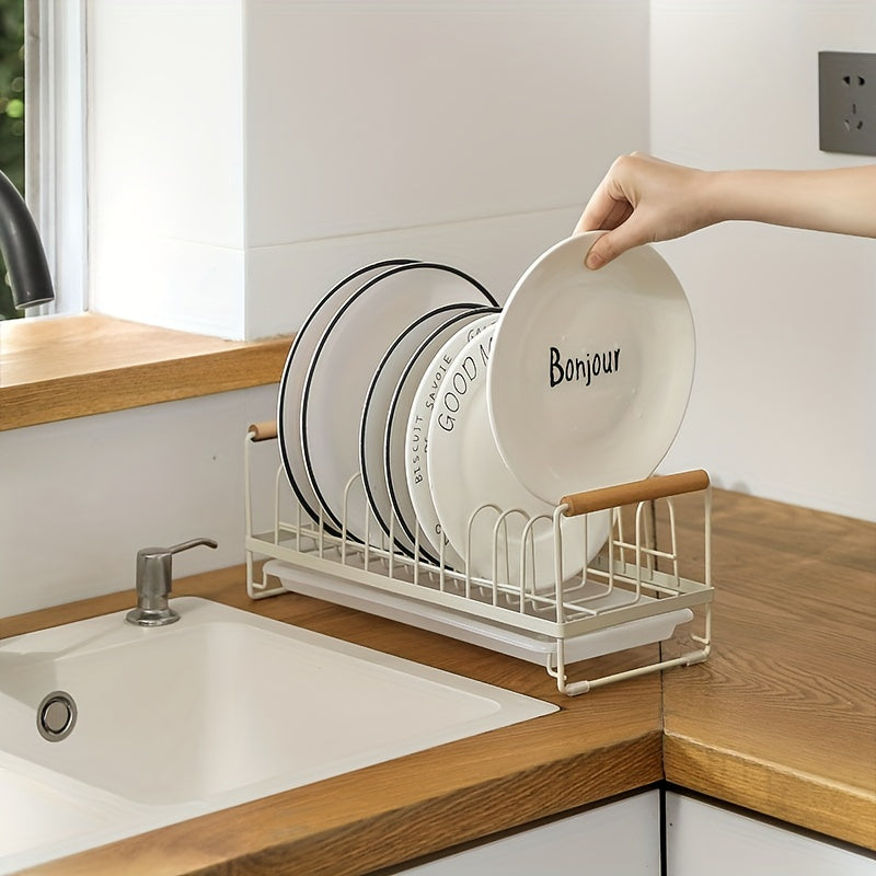 Space-Saving Dish Storage Rack with Chopsticks & Bowl Holder – Compact Kitchen Dish Drain Rack with Drain Board