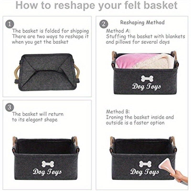 Cozy Felt Pet Toy Storage Box – Organize Toys, Blankets, Leashes & Food