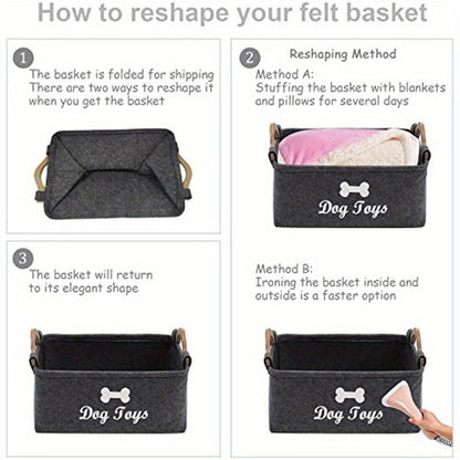 Cozy Felt Pet Toy Storage Box – Organize Toys, Blankets, Leashes & Food