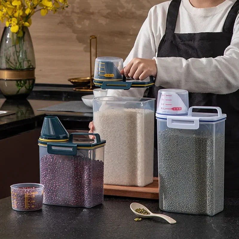 1.5kg/2kg Food Storage Container with Measuring Cup – Moisture-Proof Plastic Jar