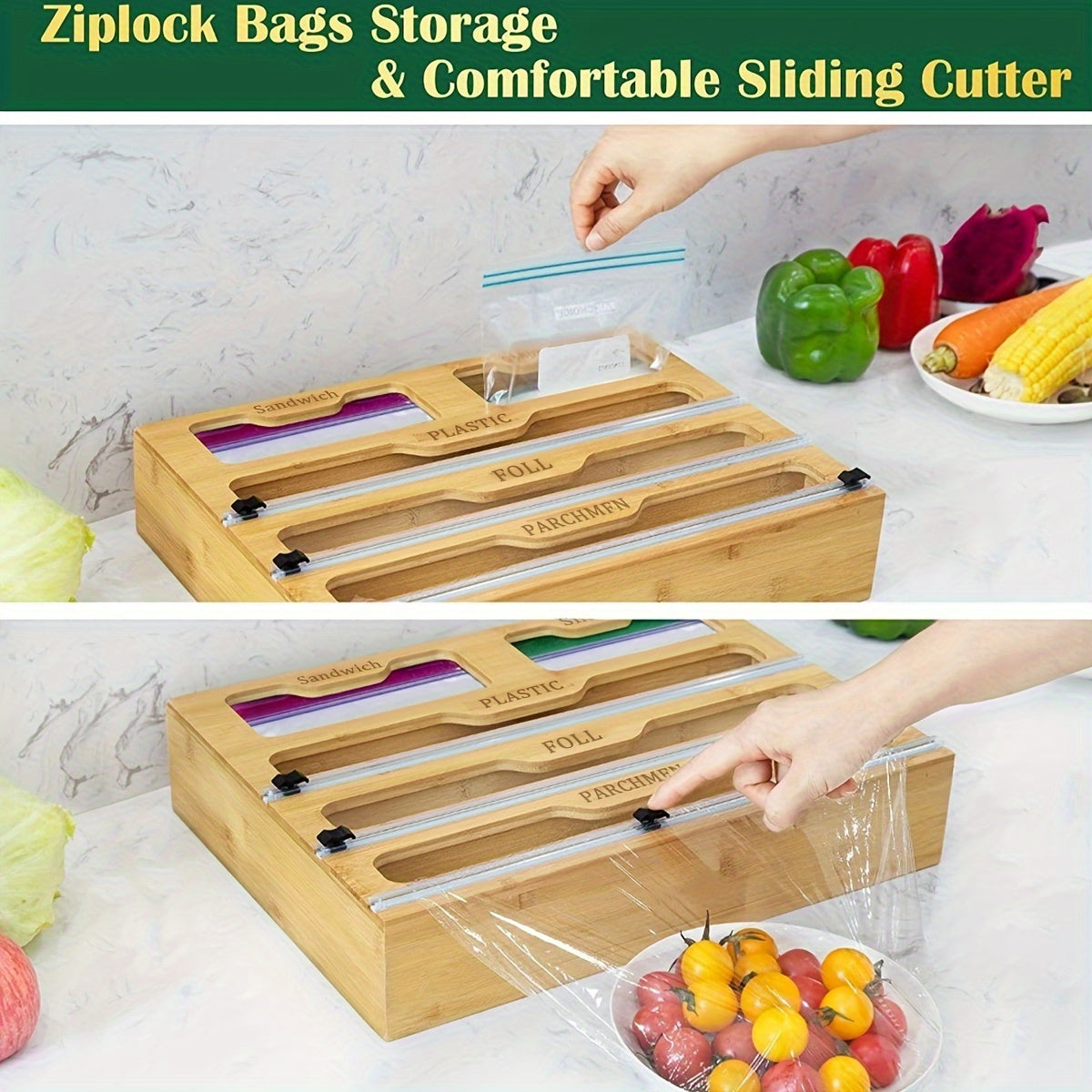 Multi-Purpose Kitchen Storage Rack – 5-in-1 Plastic Wrap, Foil & Bag Organizer for Drawers & Cabinets