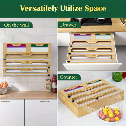 Multi-Purpose Kitchen Storage Rack – 5-in-1 Plastic Wrap, Foil & Bag Organizer for Drawers & Cabinets