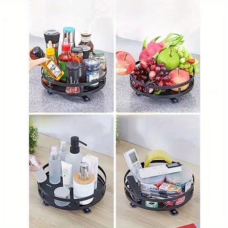 1pc 360° Rotating Spice Rack – Countertop 3 Tier Round Metal Turntable Organizer for Kitchen & Dining