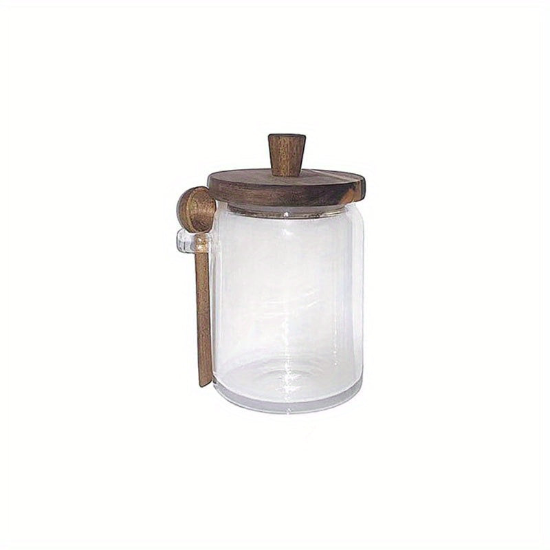 1pc Premium Glass Jar Set – Clear Canisters with Air-Tight Wooden Lids & Scoop for Kitchen Storage