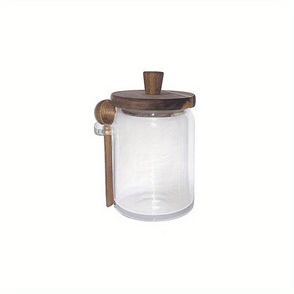 1pc Premium Glass Jar Set – Clear Canisters with Air-Tight Wooden Lids & Scoop for Kitchen Storage
