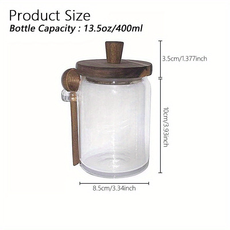 1pc Premium Glass Jar Set – Clear Canisters with Air-Tight Wooden Lids & Scoop for Kitchen Storage