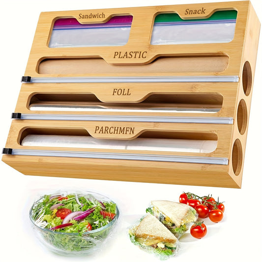 Multi-Purpose Kitchen Storage Rack – 5-in-1 Plastic Wrap, Foil & Bag Organizer for Drawers & Cabinets