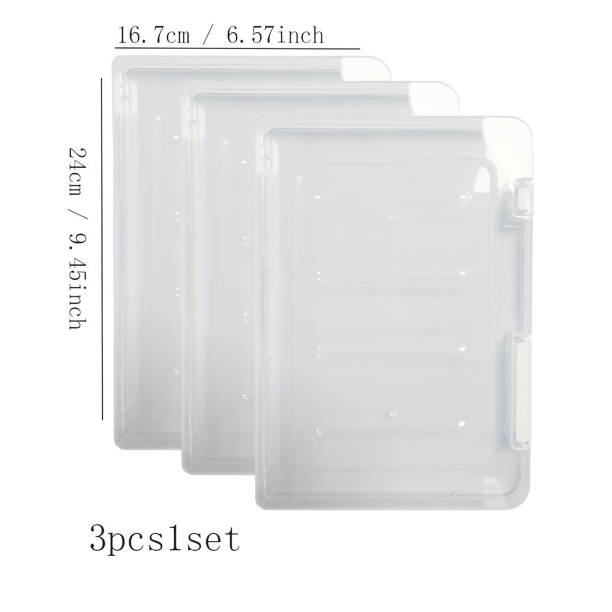 3pcs Clear Plastic Storage Boxes – Rectangular File Organizers for Home, School & Office