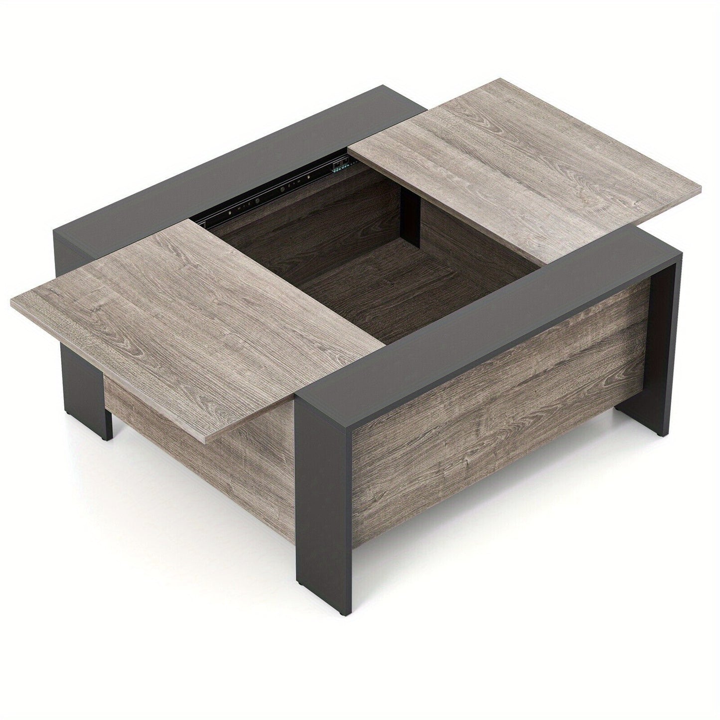 Sliding Top Square Coffee Table – Engineered Wood & Metal with Hidden Storage