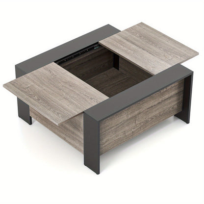 Sliding Top Square Coffee Table – Engineered Wood & Metal with Hidden Storage
