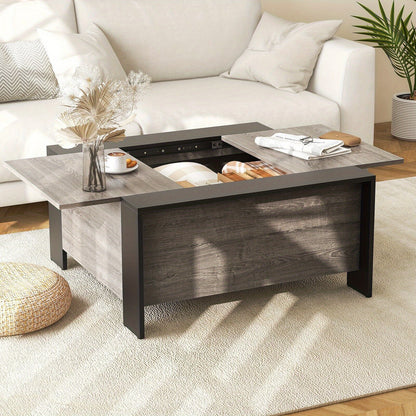 Sliding Top Square Coffee Table – Engineered Wood & Metal with Hidden Storage