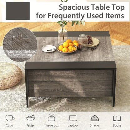 Sliding Top Square Coffee Table – Engineered Wood & Metal with Hidden Storage