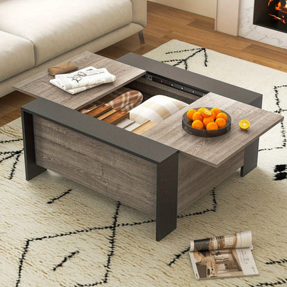 Sliding Top Square Coffee Table – Engineered Wood & Metal with Hidden Storage