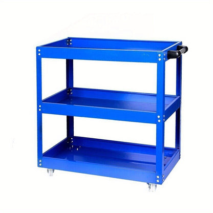 Red Steel Tool Trolley Cart with 3 Levels, Sliding Drawer & Wheeled Storage – Workshop, Garage & Home Organizer