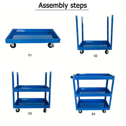 Red Steel Tool Trolley Cart with 3 Levels, Sliding Drawer & Wheeled Storage – Workshop, Garage & Home Organizer