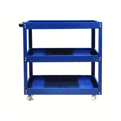 Red Steel Tool Trolley Cart with 3 Levels, Sliding Drawer & Wheeled Storage – Workshop, Garage & Home Organizer