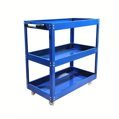 Red Steel Tool Trolley Cart with 3 Levels, Sliding Drawer & Wheeled Storage – Workshop, Garage & Home Organizer