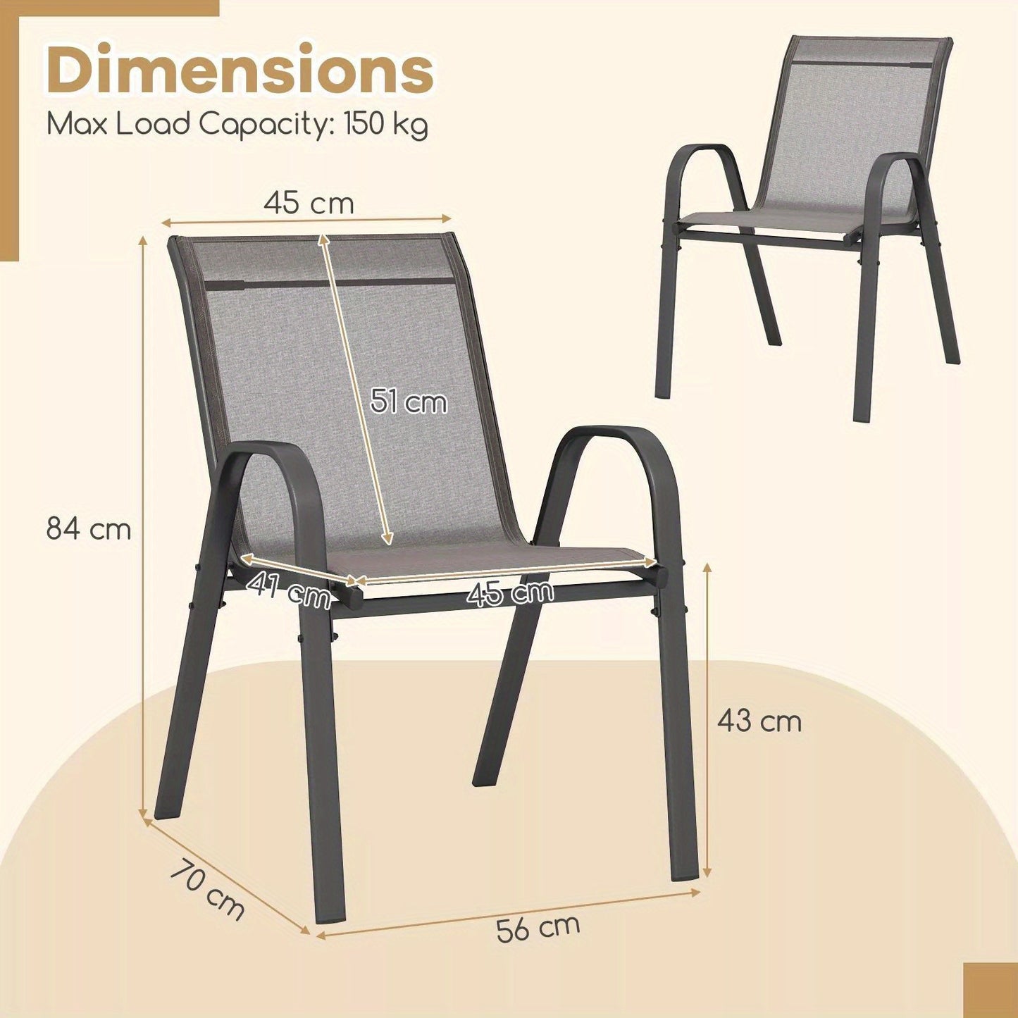 Set of 2 Patio Chairs Outdoor Garden Stackable Metal Dining Armchair