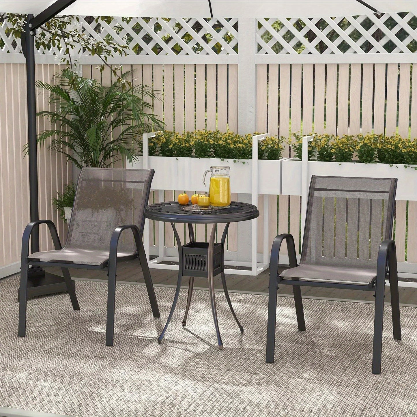 Set of 2 Patio Chairs Outdoor Garden Stackable Metal Dining Armchair