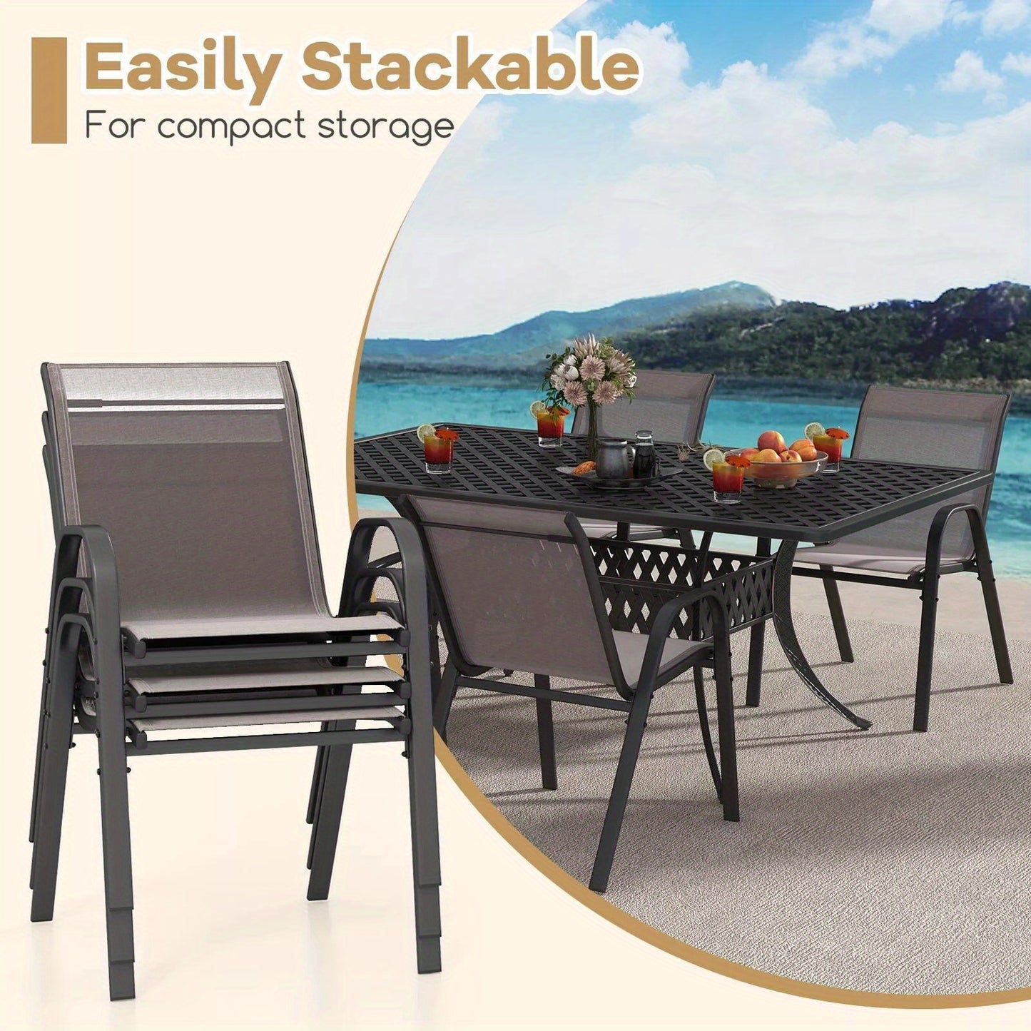 Set of 2 Patio Chairs Outdoor Garden Stackable Metal Dining Armchair