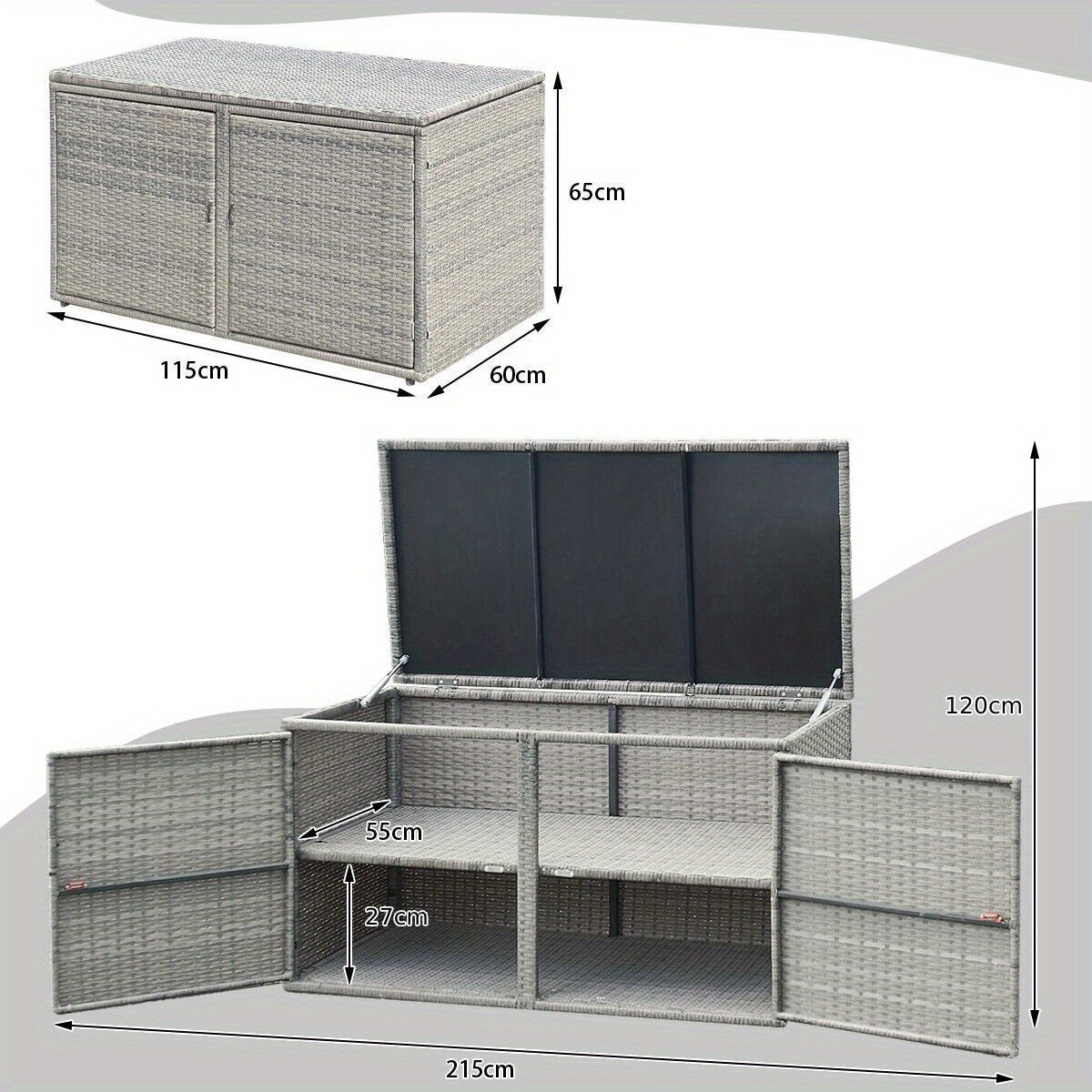 Outdoor PE Wicker Storage Box, 330L Garden Patio Storage Container